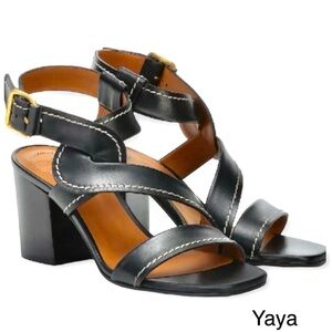 Chloe Candice Topstitch Block Heel Sandals Black Size EU 40